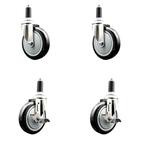 Service Caster 5 Inch 316SS Black Poly Swivel 1-1/4 Inch Expanding Stem Caster Brake SCC, 2PK SS316EX20S514-PPUB-BLK-2-TLB-2-114